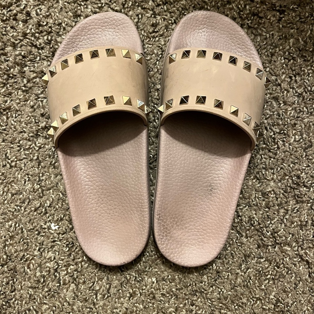 Studded Tan Slide Sandals